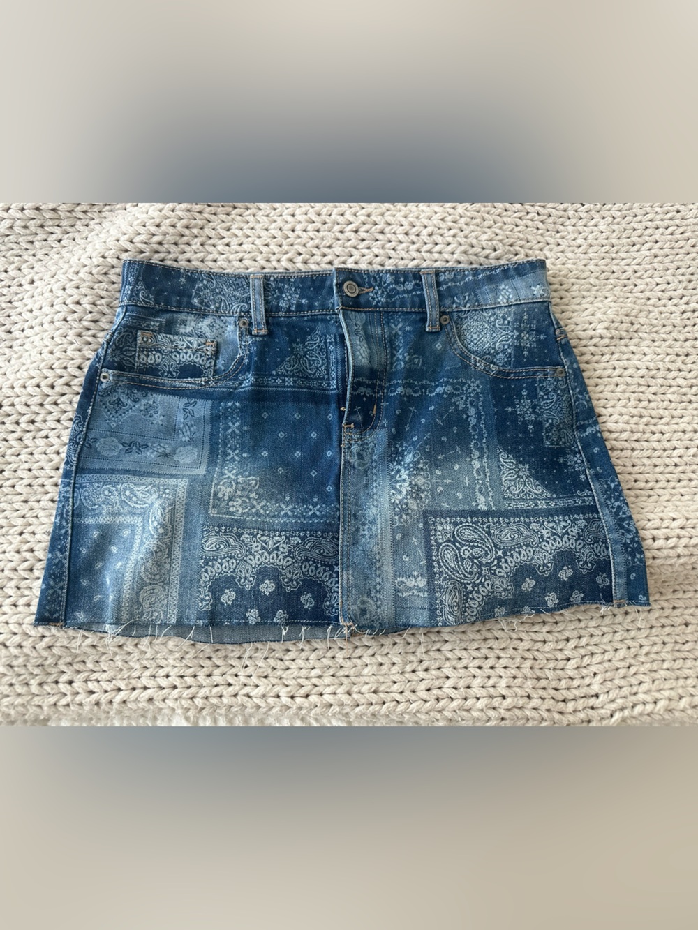 No Boundaries Denim Bandana Patchwork Mini Skirt - Blue